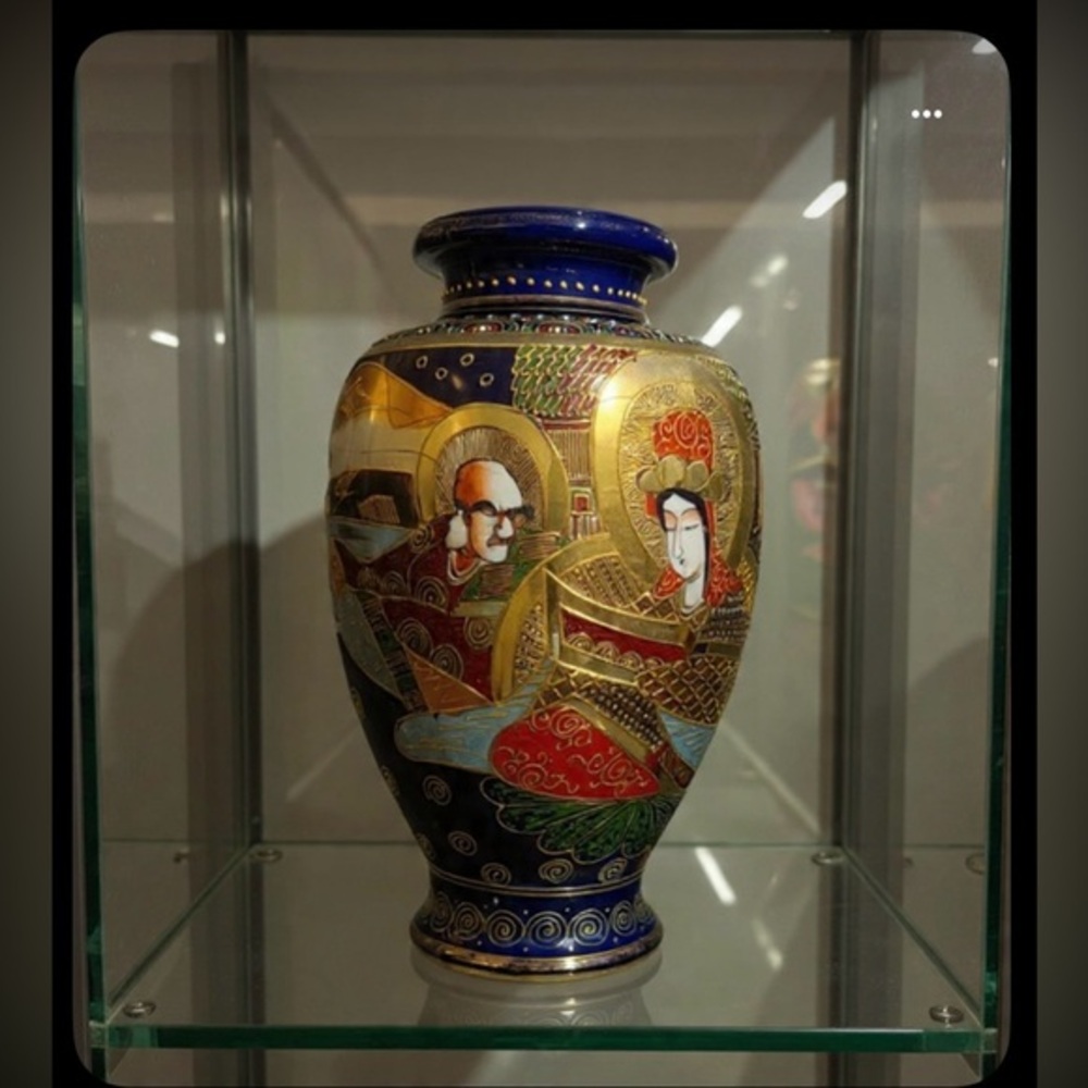 Japanese Japan Satsuma Vase Immortals 12 inch Cobalt